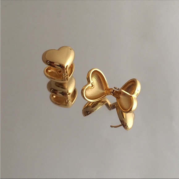Romantic Three-Dimensional Double Gold Colour Heart Earrings - Picture 6 of 6